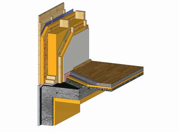 Przykładowy układ warstw ściany zewnętrznej i podłogi na płycie (Rys. 1)